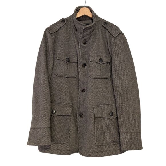 Hugo Boss Jackets & Blazers - Hugo Boss Mens 44R Colbert Wool Blend Field Jacket Grey Tweed Epaulets